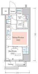 アーバネックス深川木場 12階1DKの間取り