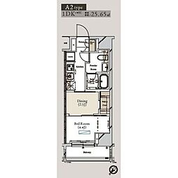 都営大江戸線 月島駅 徒歩2分の賃貸マンション 12階1DKの間取り