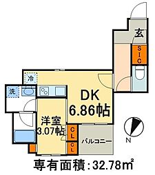 コートラクリア人形町 5階1DKの間取り