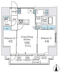 ディームス入谷II 14階2LDKの間取り