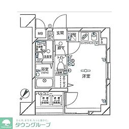 グリフィン東銀座 8階ワンルームの間取り