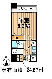 アクアコート 4階1Kの間取り