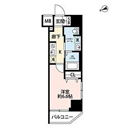 プレール・ドゥーク門前仲町III 5階1Kの間取り