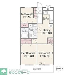 ドエルリバーサイド大島 1階3DKの間取り