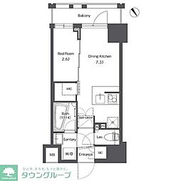 コンフォリア台東根岸 2階1DKの間取り