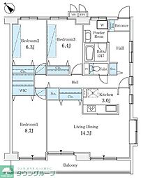 リューズ・リバー月島 8階3LDKの間取り