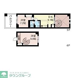 レジデンスシャルマン月島 2DKの間取図画像