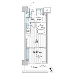 パークアクシス門前仲町テラス 1DKの間取図画像