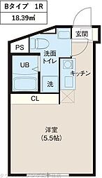 レピュア北千住レジデンスII 2階ワンルームの間取り