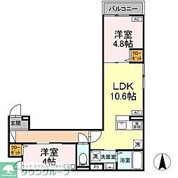 セレスティア栗原 2階2LDKの間取り