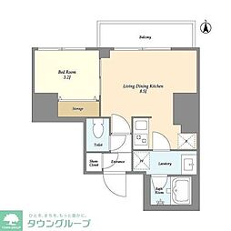 クラリティア西日暮里 8階1LDKの間取り