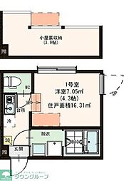ハーモニーテラス伊興IV 2階ワンルームの間取り