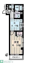 グランドール北上野 3階1Kの間取り