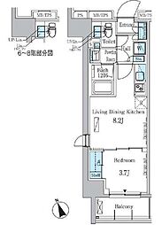 パークアクシス浅草レジデンス 8階1LDKの間取り