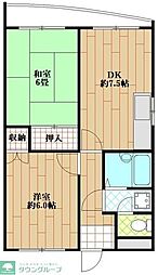 ジュネス細井 3階2DKの間取り