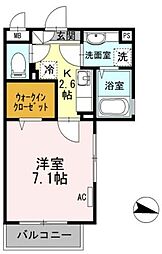 ブルーバード 2階1Kの間取り