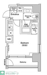 ザ・パークハビオ入谷 7階ワンルームの間取り