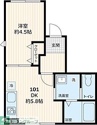 仮称デルソル千住II 1階1DKの間取り