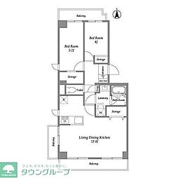 コンフォリア竹ノ塚ウエスト 2階2LDKの間取り