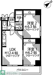 スカイレジデンスワン 2LDKの間取図画像