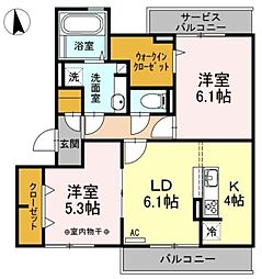 グランドゥールシャルマン 2LDKの間取図画像