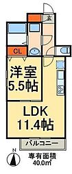 ウィステリアート 1LDKの間取図画像