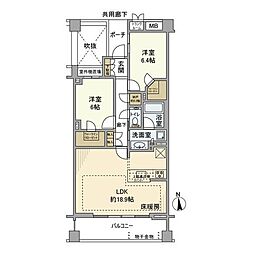 プラウド蘆花公園 2階2LDKの間取り