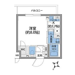 ルネサンスコート世田谷若林 4階1Kの間取り