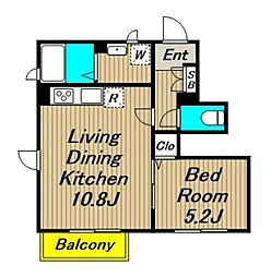 ボヌール 1階1LDKの間取り