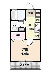ヴィラ　オーワン 1階1Kの間取り