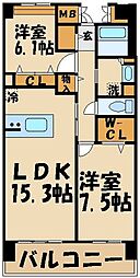 ロイヤルパークス若葉台 2LDKの間取図画像