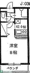 グランヒルズB 1Kの間取図画像