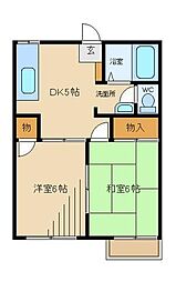 アサヒハイム 2DKの間取図画像
