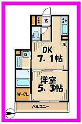 リバーポット 1DKの間取図画像