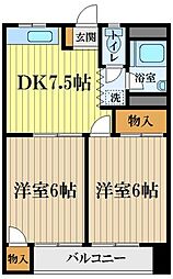 アベニューハイツ石川 4階2DKの間取り