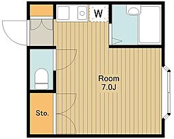ひらきだハイツ 1階ワンルームの間取り