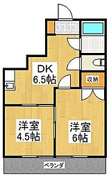 ジェネシスパートII 1階2DKの間取り