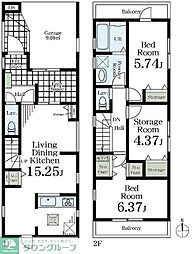 西武多摩川線 是政駅 徒歩10分の賃貸一戸建て 2階2SLDKの間取り