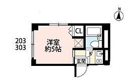 JR中央線 武蔵小金井駅 バス9分 前原交番西下車 徒歩2分の賃貸マンション 2階ワンルームの間取り