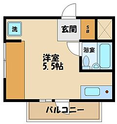 JR青梅線 西立川駅 徒歩15分の賃貸マンション 2階ワンルームの間取り