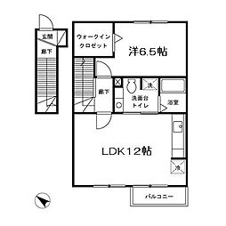 セジュール武蔵 2階1LDKの間取り