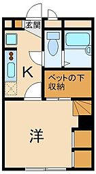 西武拝島線 小川駅 徒歩22分の賃貸マンション 3階1Kの間取り