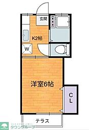 京王線 府中駅 徒歩15分の賃貸アパート 1階1Kの間取り
