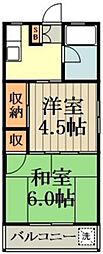 JR中央線 武蔵小金井駅 徒歩5分の賃貸マンション 1階2Kの間取り