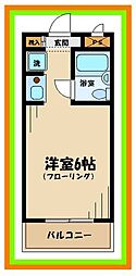 京王線 東府中駅 徒歩13分の賃貸マンション 2階ワンルームの間取り