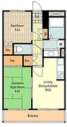 京王線 分倍河原駅 徒歩3分の賃貸マンション 1階2LDKの間取り