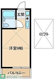 クレセントハイツ学園西 1階ワンルームの間取り