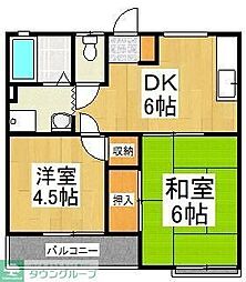 西武国分寺線 東村山駅 徒歩18分の賃貸アパート 2階2DKの間取り