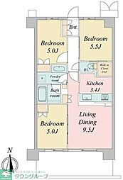 JR中央線 武蔵境駅 徒歩4分の賃貸マンション 2階3LDKの間取り