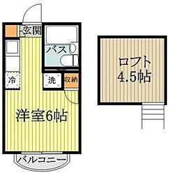 ライトサーム久米川 2階ワンルームの間取り